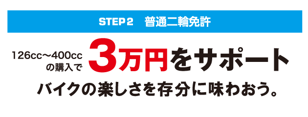 普通二輪の場合は3万円をサポート