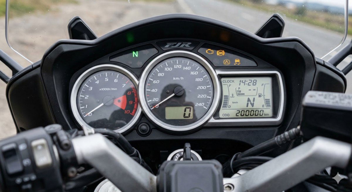 走行距離が20万キロを超えていることを示すバイクのメーターパネル