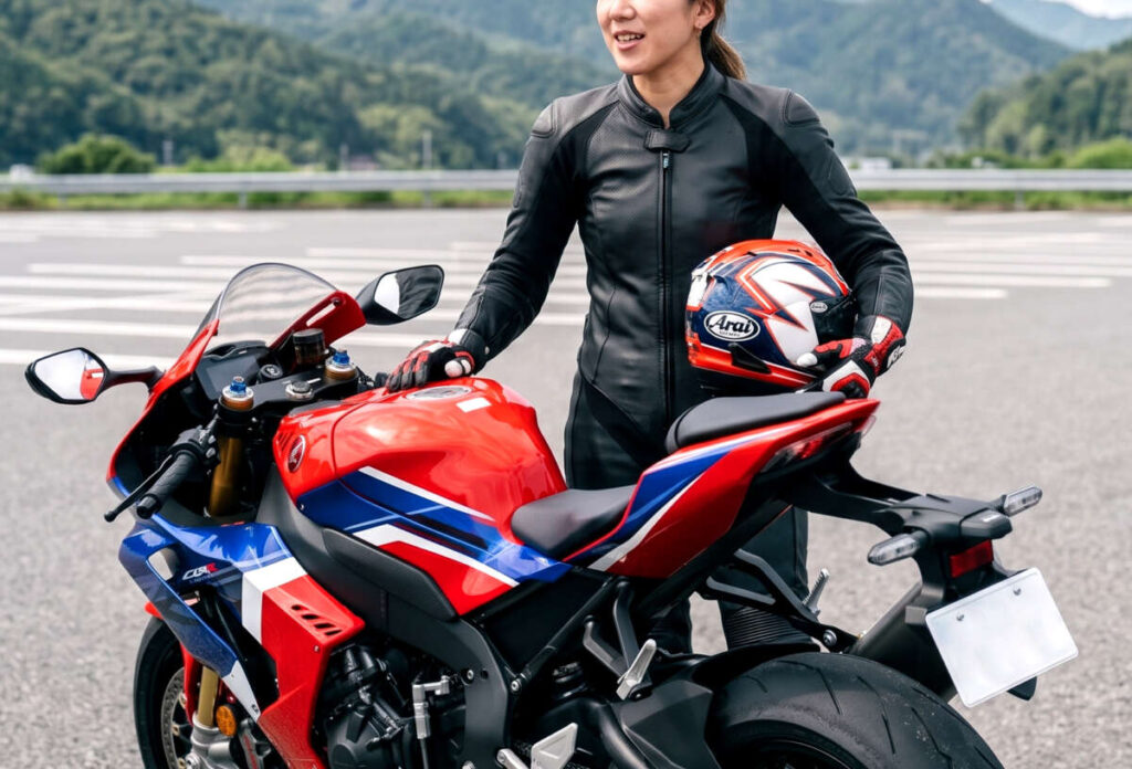 スポーツバイクの脇に立っている人